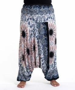 HaremPants.com Plus Size Paisley Mandalas Drop Crotch Women's Harem Pants In Silver Gray