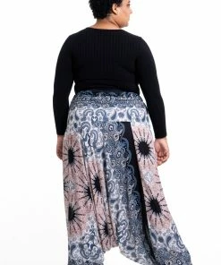 HaremPants.com Plus Size Paisley Mandalas Drop Crotch Women's Harem Pants In Silver Gray