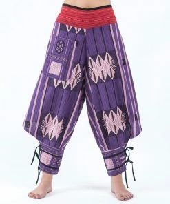 HaremPants.com Thai Hill Tribe Fabric Women's Harem Pants With Ankle Straps In Purple