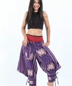 HaremPants.com Thai Hill Tribe Fabric Women's Harem Pants With Ankle Straps In Purple