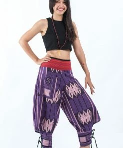 HaremPants.com Thai Hill Tribe Fabric Women's Harem Pants With Ankle Straps In Purple