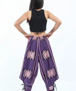 HaremPants.com Thai Hill Tribe Fabric Women's Harem Pants With Ankle Straps In Purple