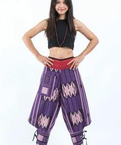 HaremPants.com Thai Hill Tribe Fabric Women's Harem Pants With Ankle Straps In Purple