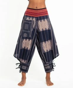 HaremPants.com Thai Hill Tribe Fabric Women's Harem Pants With Ankle Straps In Artisan Blue