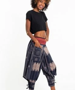 HaremPants.com Thai Hill Tribe Fabric Women's Harem Pants With Ankle Straps In Artisan Blue