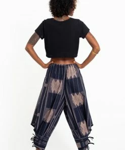 HaremPants.com Thai Hill Tribe Fabric Women's Harem Pants With Ankle Straps In Artisan Blue