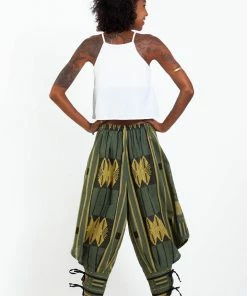 HaremPants.com Thai Hill Tribe Fabric Women's Harem Pants With Ankle Straps In Olive Green