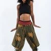 HaremPants.com Thai Hill Tribe Fabric Women's Harem Pants With Ankle Straps In Olive