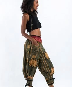 HaremPants.com Thai Hill Tribe Fabric Women's Harem Pants With Ankle Straps In Olive