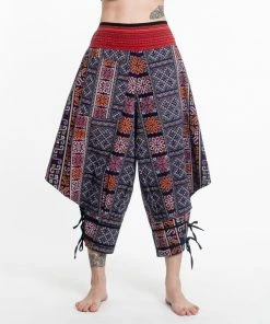 HaremPants.com Clovers Thai Hill Tribe Fabric Women's Harem Pants With Ankle Straps In Blue