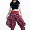 HaremPants.com Clovers Thai Hill Tribe Fabric Women's Harem Pants With Ankle Straps In Burgundy