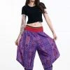 HaremPants.com Clovers Thai Hill Tribe Fabric Women's Harem Pants With Ankle Straps In Purple
