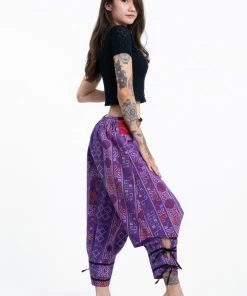 HaremPants.com Clovers Thai Hill Tribe Fabric Women's Harem Pants With Ankle Straps In Purple 8 HaremPants.com Clovers Thai Hill Tribe Fabric Women's Harem Pants With Ankle Straps In Purple