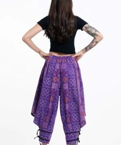 HaremPants.com Clovers Thai Hill Tribe Fabric Women's Harem Pants With Ankle Straps In Purple 9 HaremPants.com Clovers Thai Hill Tribe Fabric Women's Harem Pants With Ankle Straps In Purple