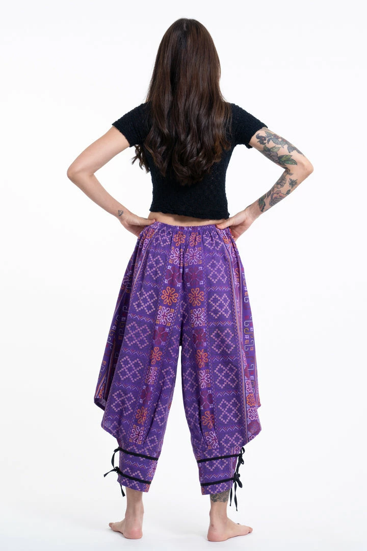 HaremPants.com Clovers Thai Hill Tribe Fabric Women's Harem Pants With Ankle Straps In Purple 6 HaremPants.com Clovers Thai Hill Tribe Fabric Women's Harem Pants With Ankle Straps In Purple