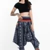 HaremPants.com Traditional Prints Thai Hill Tribe Fabric Women's Harem Pants With Ankle Straps In Navy