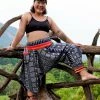 HaremPants.com Plus Size Traditional Prints Thai Hill Tribe Fabric Women's Harem Pants With Ankle Straps In Navy