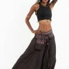HaremPants.com Pinstripe Cotton Low Cut Women's Harem Pants With Hill Tribe Trim Brown