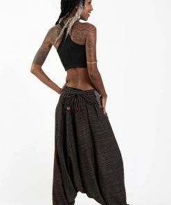 HaremPants.com Pinstripe Cotton Low Cut Women's Harem Pants With Hill Tribe Trim Brown