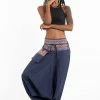 HaremPants.com Pinstripe Cotton Low Cut Women's Harem Pants With Hill Tribe Trim Navy