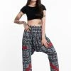 HaremPants.com Traditional Print Thai Hill Tribe Fabric Women's Slim Cut Harem Pants In Black And White