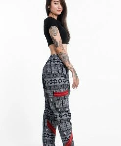HaremPants.com Traditional Print Thai Hill Tribe Fabric Women's Slim Cut Harem Pants In Black And White