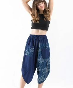 HaremPants.com Two Tone Maze Prints Women's Three Quarter Pants In Blue