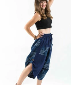 HaremPants.com Two Tone Maze Prints Women's Three Quarter Pants In Blue