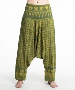 HaremPants.com Hill Tribe Elephant Women's Elephant Pants In Green