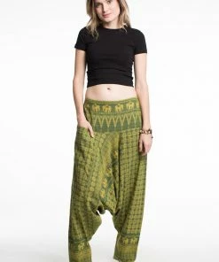 HaremPants.com Hill Tribe Elephant Women's Elephant Pants In Green