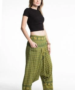 HaremPants.com Hill Tribe Elephant Women's Elephant Pants In Green