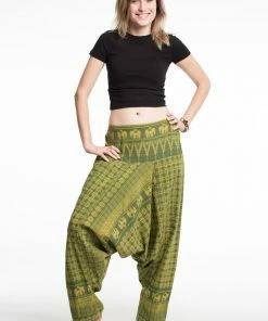 HaremPants.com Hill Tribe Elephant Women's Elephant Pants In Green
