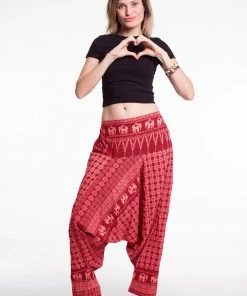HaremPants.com Hill Tribe Elephant Women's Elephant Pants In Red