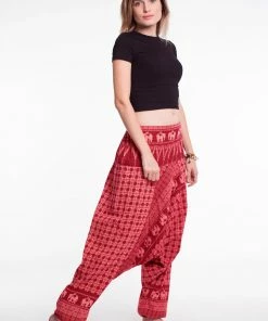 HaremPants.com Hill Tribe Elephant Women's Elephant Pants In Red