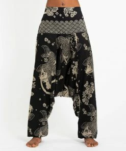 HaremPants.com Hill Tribe Koi Fish Print Women's Harem Pants In Black