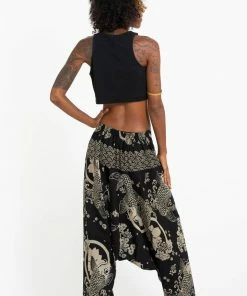 HaremPants.com Hill Tribe Koi Fish Print Women's Harem Pants In Black