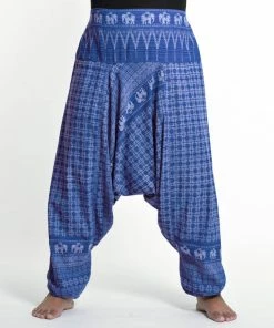 HaremPants.com Plus Size Hill Tribe Elephant Women's Elephant Pants In Blue
