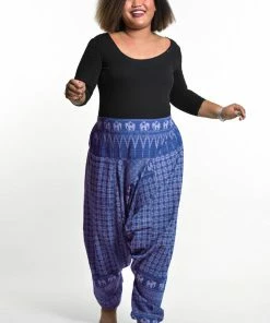 HaremPants.com Plus Size Hill Tribe Elephant Women's Elephant Pants In Blue