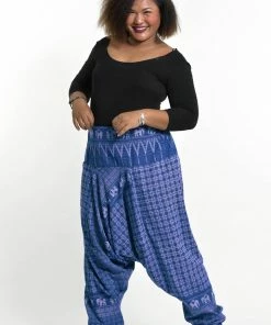 HaremPants.com Plus Size Hill Tribe Elephant Women's Elephant Pants In Blue