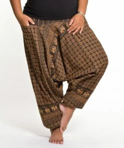 HaremPants.com Plus Size Hill Tribe Elephant Women's Elephant Pants In Brown