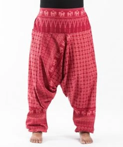 HaremPants.com Plus Size Hill Tribe Elephant Women's Elephant Pants In Red