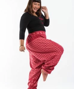 HaremPants.com Plus Size Hill Tribe Elephant Women's Elephant Pants In Red