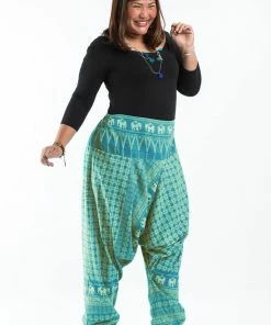 HaremPants.com Plus Size Hill Tribe Elephant Women's Elephant Pants In Turquoise