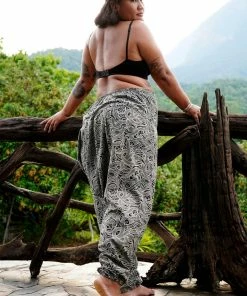 HaremPants.com Plus Size Hill Tribe Paisley Print Women's Harem Pants In Black