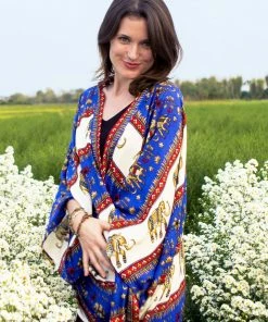 HaremPants.com Women's Elephant Bliss Kimono Cardigan In Blue