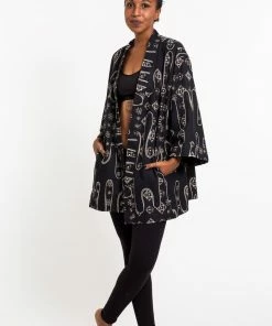 HaremPants.com Women's Japanese Print Cotton Kimono Cardigan In Black