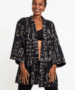 HaremPants.com Women's Japanese Print Cotton Kimono Cardigan In Black