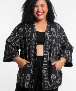 HaremPants.com Women's Japanese Print Cotton Kimono Cardigan In Black
