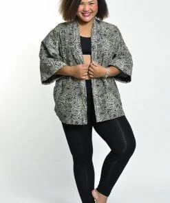 HaremPants.com Paisley Print Cotton Kimono Cardigan In Black