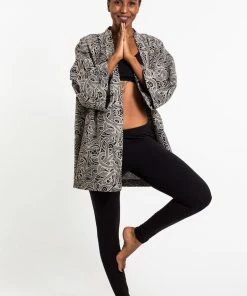 HaremPants.com Paisley Print Cotton Kimono Cardigan In Black